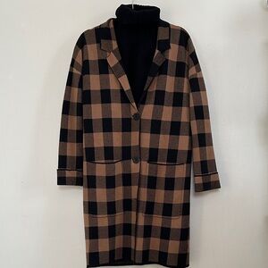 Nine West Black and Brown Checkered Coat